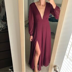 Lulus All My Life Burgundy Long Sleeve Maxi Dress Red - Size S